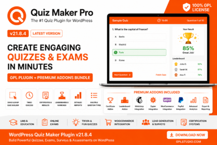 WordPress Quiz Maker Plugin GPL + Premium Addons Bundle for WordPress
