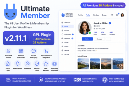 Ultimate Member v5.0.5 GPL Plugin + All Premium 28 Addons for WordPress