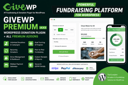 GiveWP Premium GPL WordPress donation and fundraising plugin with premium addons